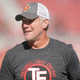 Former NFL quarterback Brett Favre wears a t-shirt that reads “National Tight End Day” prior to the start of an NFL game between the Carolina Panthers and San Francisco 49ers at Levi’s Stadium on October 27, 2019 in Santa Clara, California.